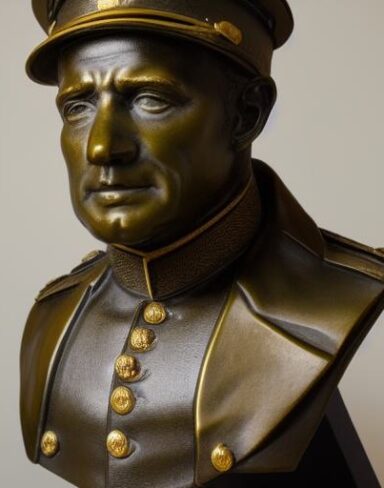 A bust of a male in a military uniform