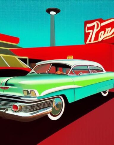 A car parked in front of the restaurant