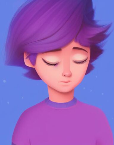 A cartoon boy with purple hair