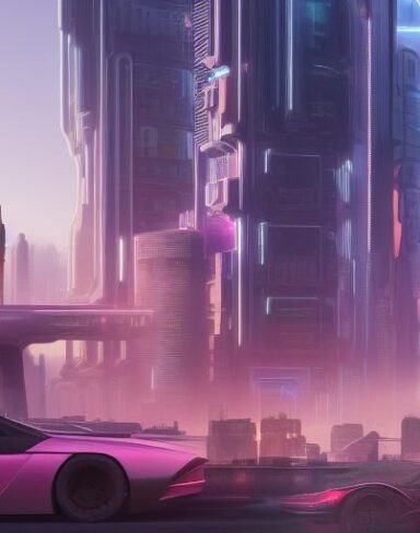 A city filled with lots of futuristic buildings and cars