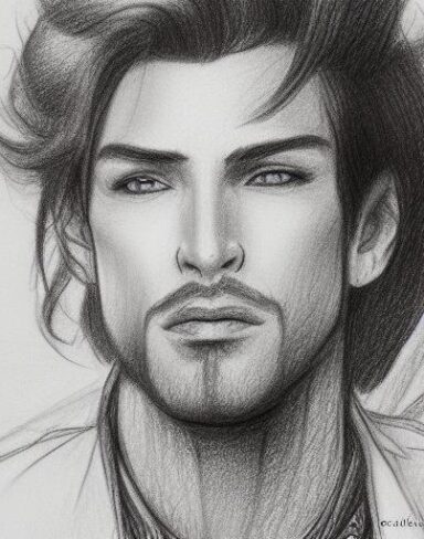 A close up of a drawing of a handsome man