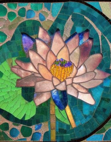 A close up of a flower in a mosaic