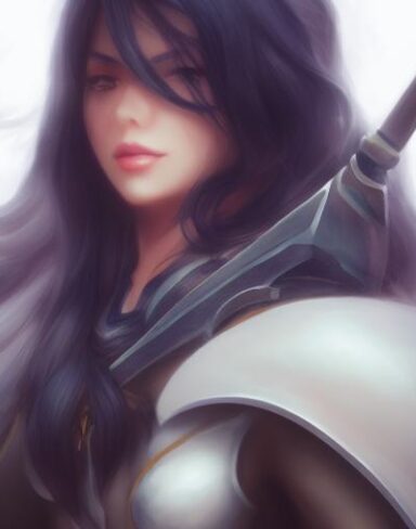 A close up of a person holding a sword