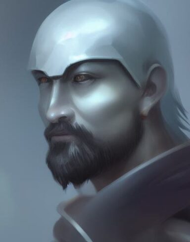 A close up of a person with a sword