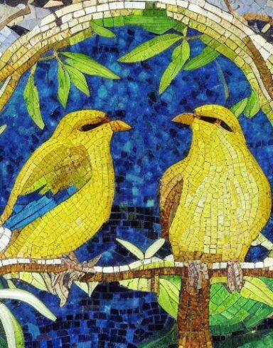 A couple of birds sitting on top of a tree branch