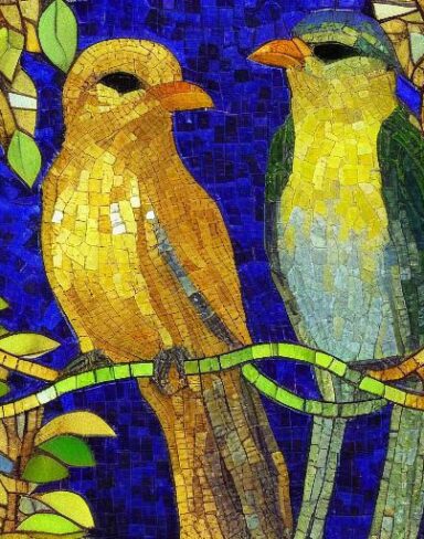 A couple of birds sitting on top of a tree branch