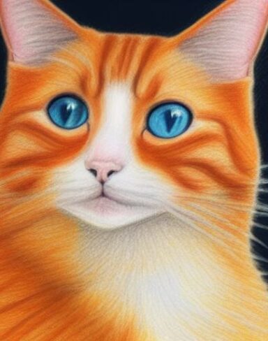 A drawing of a cat by crayon