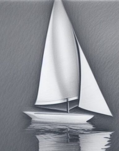 A drawing of a sailboat in the water