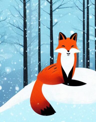 A fox sitting in the snow