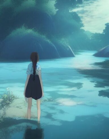 A girl standing in water