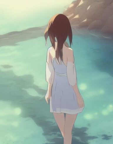 A girl standing in water