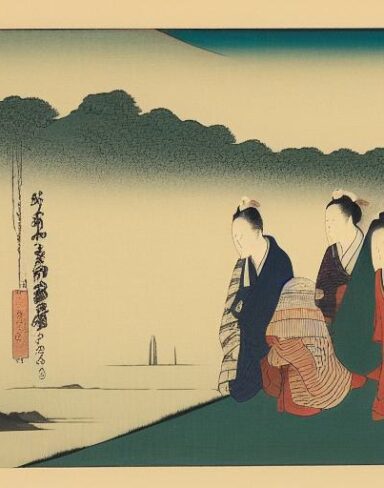 A group of people standing on a hill near sea