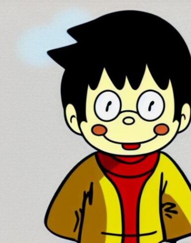A human boy with a cartoon face