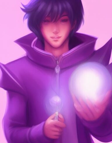 A man in a purple outfit holding a glowing ball
