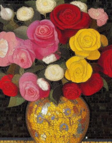A mosaic of roses in the vase inspired by Mikhail Vrubel