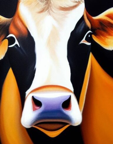 A painting of a close up of a cow