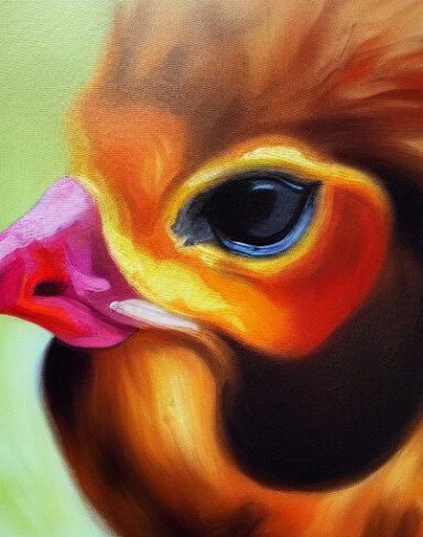 A painting of a hen