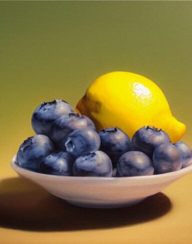 A painting of blueberries