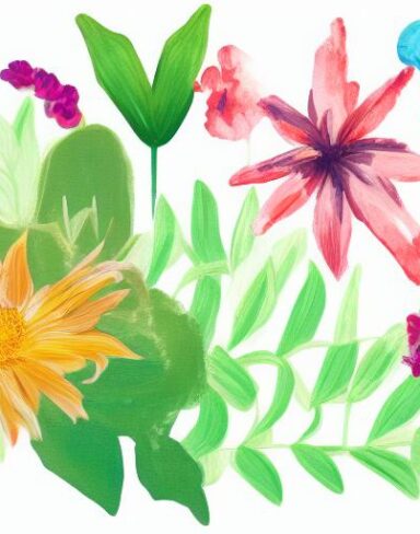 A painting of random flowers on a white background