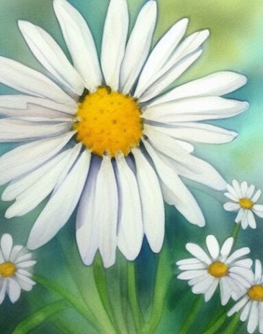 A painting of white daisies floral