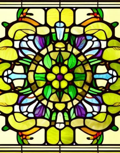 A stained glass picture of roman flowers