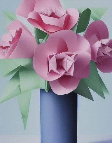 A vase contains with paper flowers