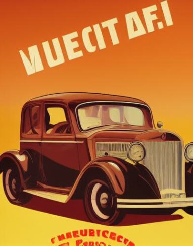 A vintage poster advertising a vintage automobile