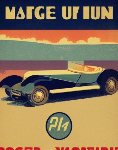 A vintage poster advertising a vintage car