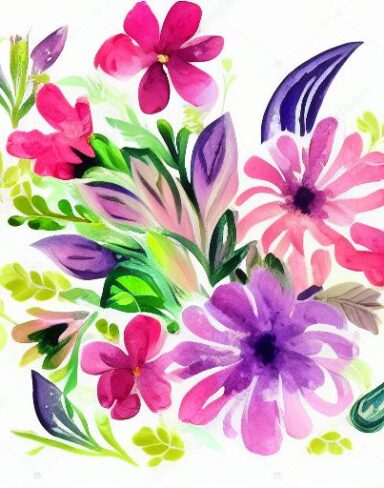 A watercolor drawing of vivid flowers on a white background inspired by Esteban Vicente