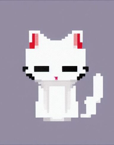 A white cat sitting on top of a white surface