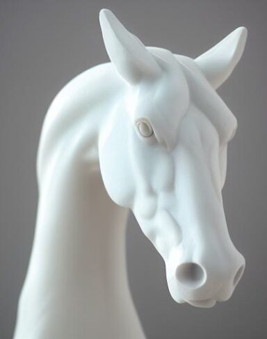 A white horse head sculpture statue