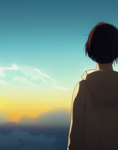 A woman standing in front of a sky