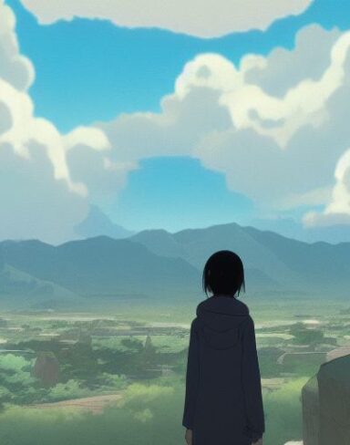 A woman standing in front of a sky