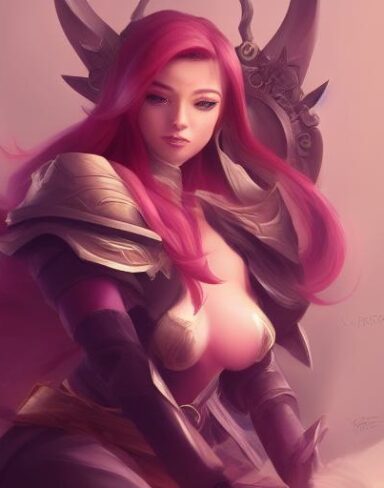 A woman that is sitting down with a sword