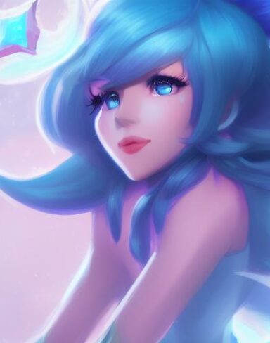 A woman with blue hair that is standing in the snow