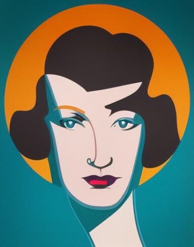 An art deco poster with a woman’s face