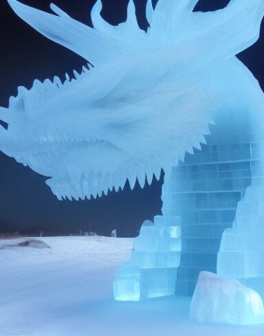 An ice sculpture of a large dragon