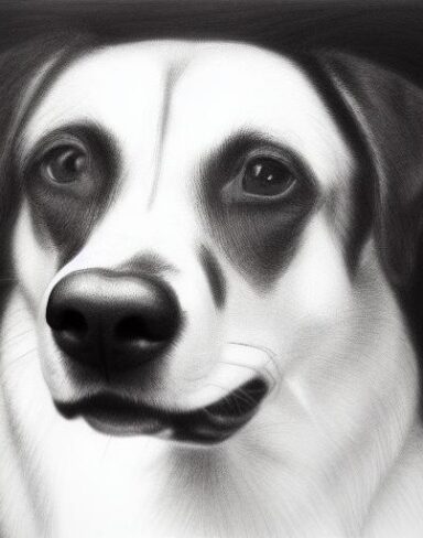 Black and white color drawing of one dog
