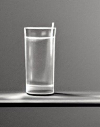 Black and white drawing of a glass of water on a table