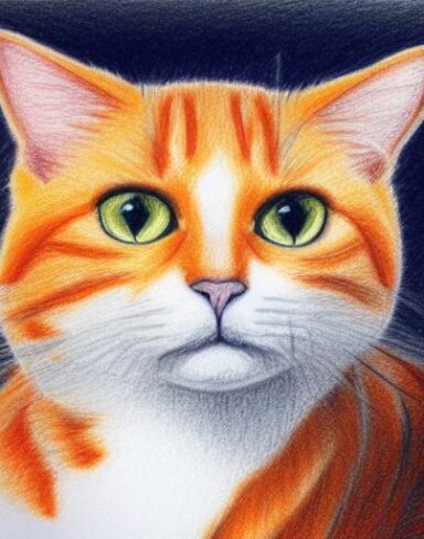 Crayon drawing of one cat