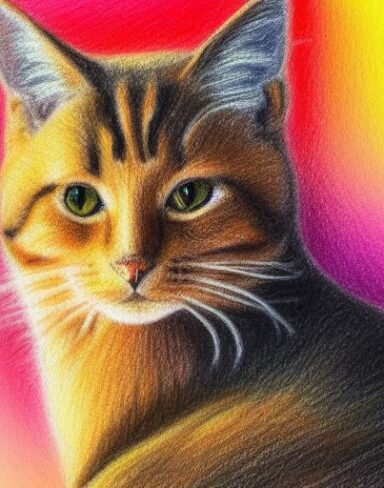 Crayon drawing of one cat