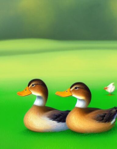 Ducks on top of a green field
