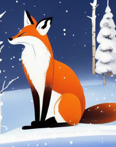 Fox sitting in the snow