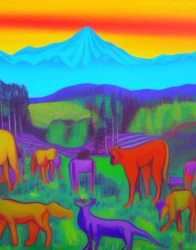 Painting of animals in a field