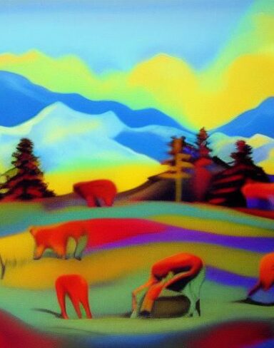 Painting of some animals in the field