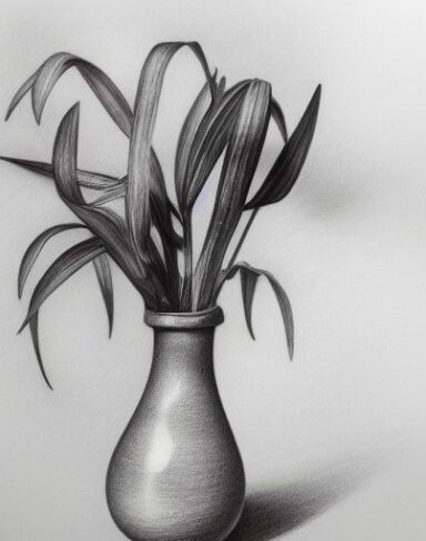 Pencil drawing of a plant in vase