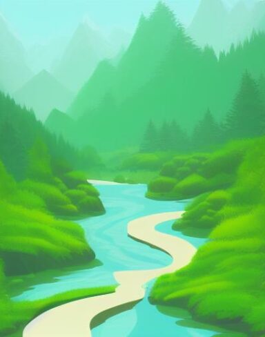 River running through a green forest