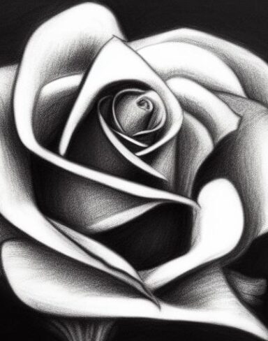 The black and white drawing of a rose