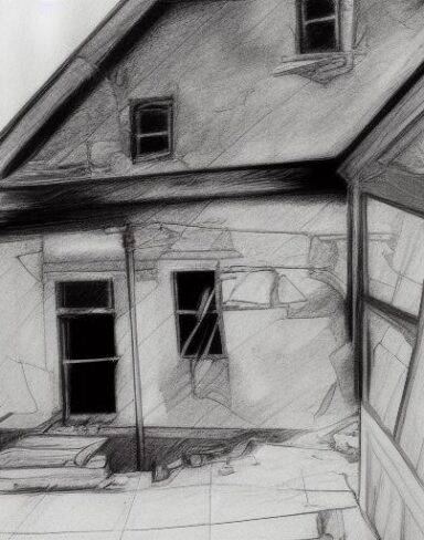 The black and white drawing of the house
