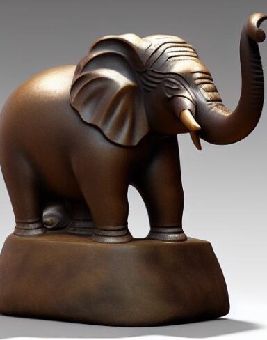 The bronze statue of one elephant on a rock